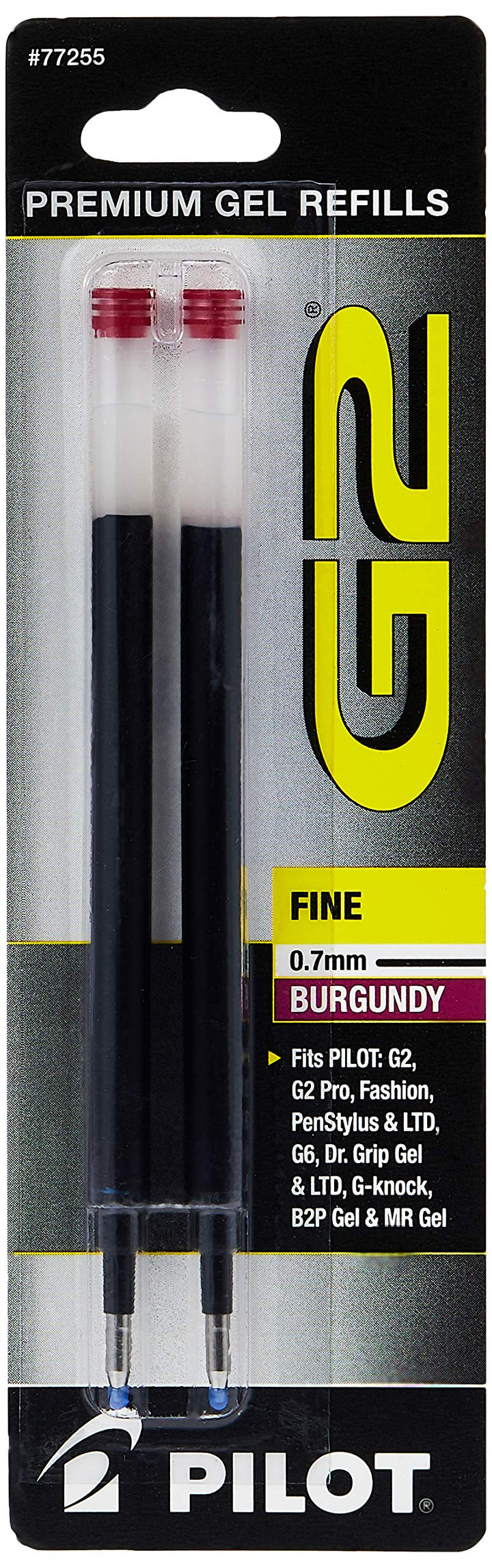 PILOT G2 Gel Ink Refills For Rolling Ball Pens, Fine Point, Burgundy Ink, 2