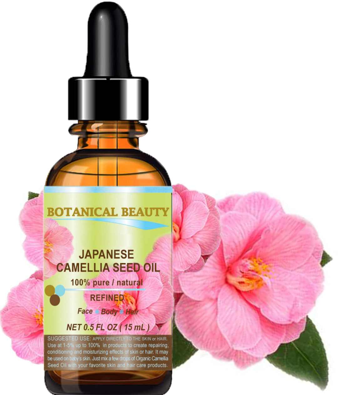 Japanese CAMELLIA Seed Oil 100% Pure Natural Undiluted Refined Cold Pressed Carrier Oil for Face Hair Skin Nails 0.5 Fl. oz 15 ml