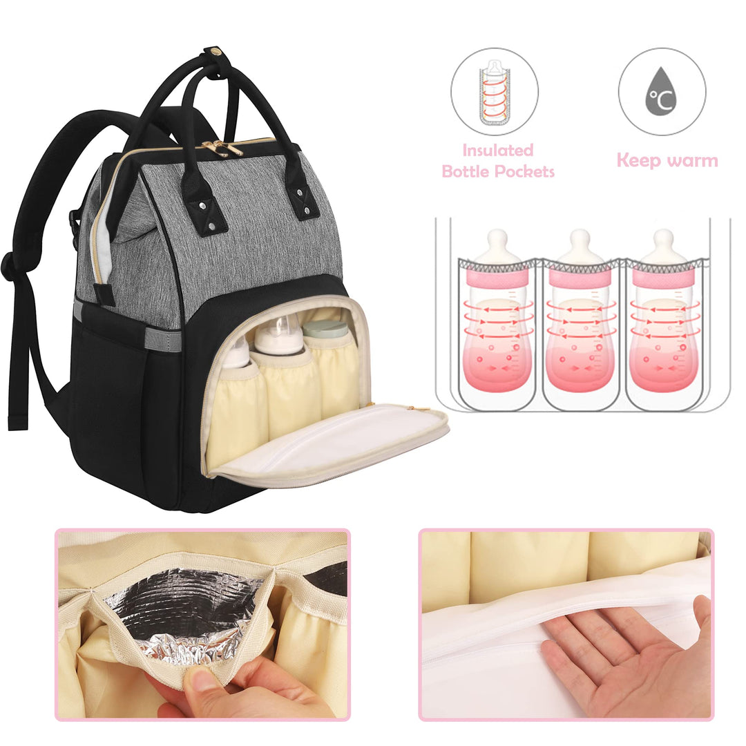Diaper Bag Backpack Multifunction Maternity Nappy Baby Bag for Girls & Boys Large Capacity Travel Diaper Bags Black Gray