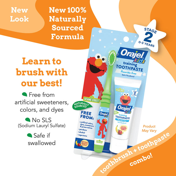 Elmo Fluoride-Free Tooth & Gum Cleanser with Toothbrush, Combo Pack, Banana Apple Flavored Non-Fluoride, 2 Piece Set
