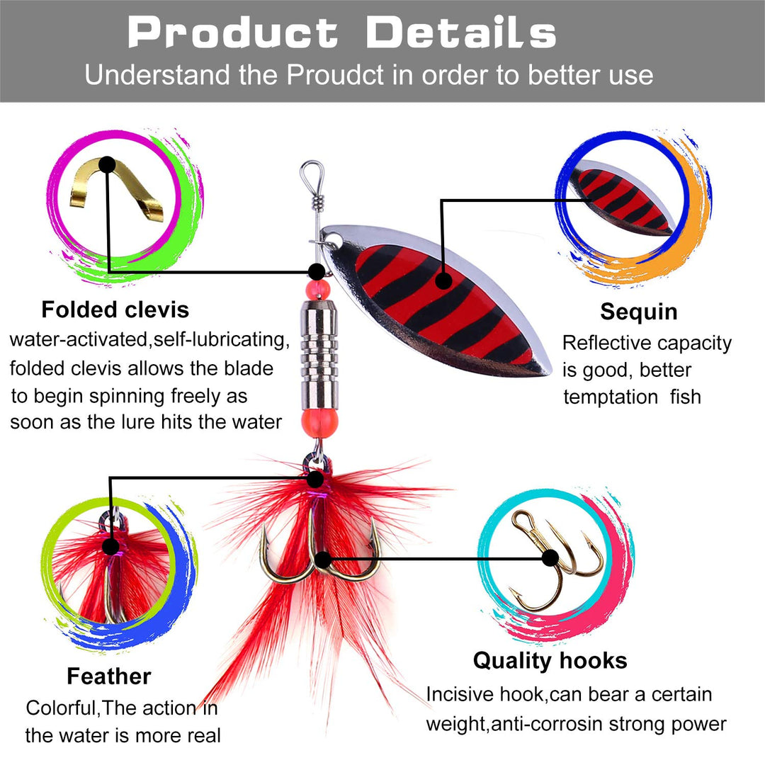 Fishing Lures, Fishing Spoon,Trout Lures, Bass Lures, Spinning Lures,Hard Metal Spinner Baits kit with Carry Bag, Fishing Gift for Men, Father's Day, Birthday