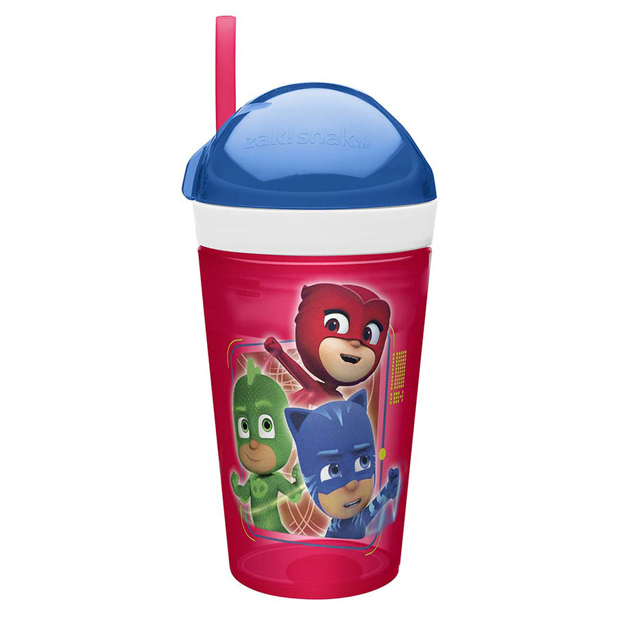 PJ Masks ZakSnak All-In-One Drink Tumbler + Snack Container For Toddlers – Spill-proof 4oz Snack Container Screws Securely Onto 10oz Tumbler With Accessible Straw, PJ Masks