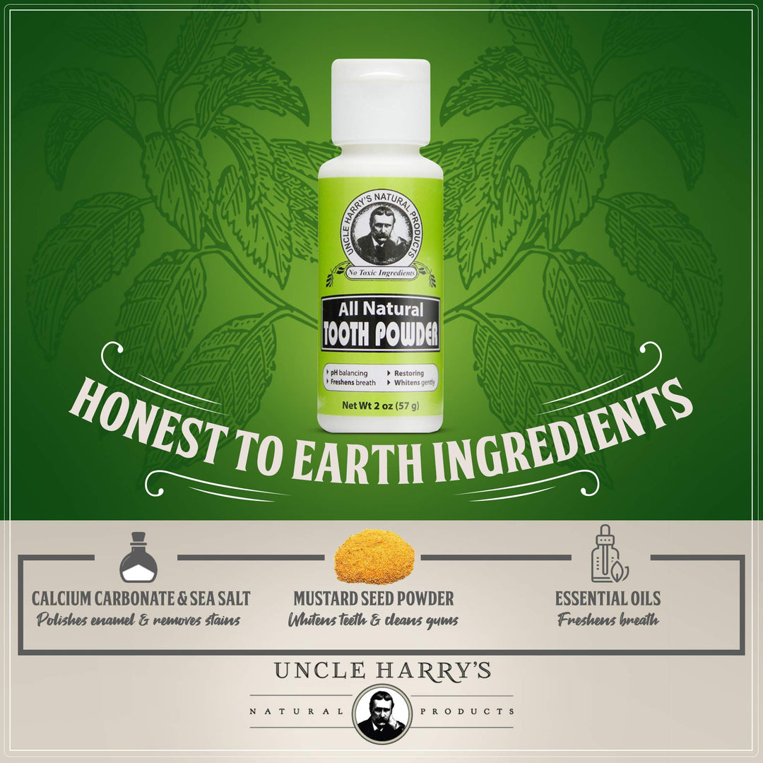 Uncle Harry's All Natural Tooth Powder | Alkalizing Remineralizing Enamel Support & Whitening Toothpaste for Sensitive Teeth | Powder Toothpaste for Gum Health & Fresh Breath (2 oz)