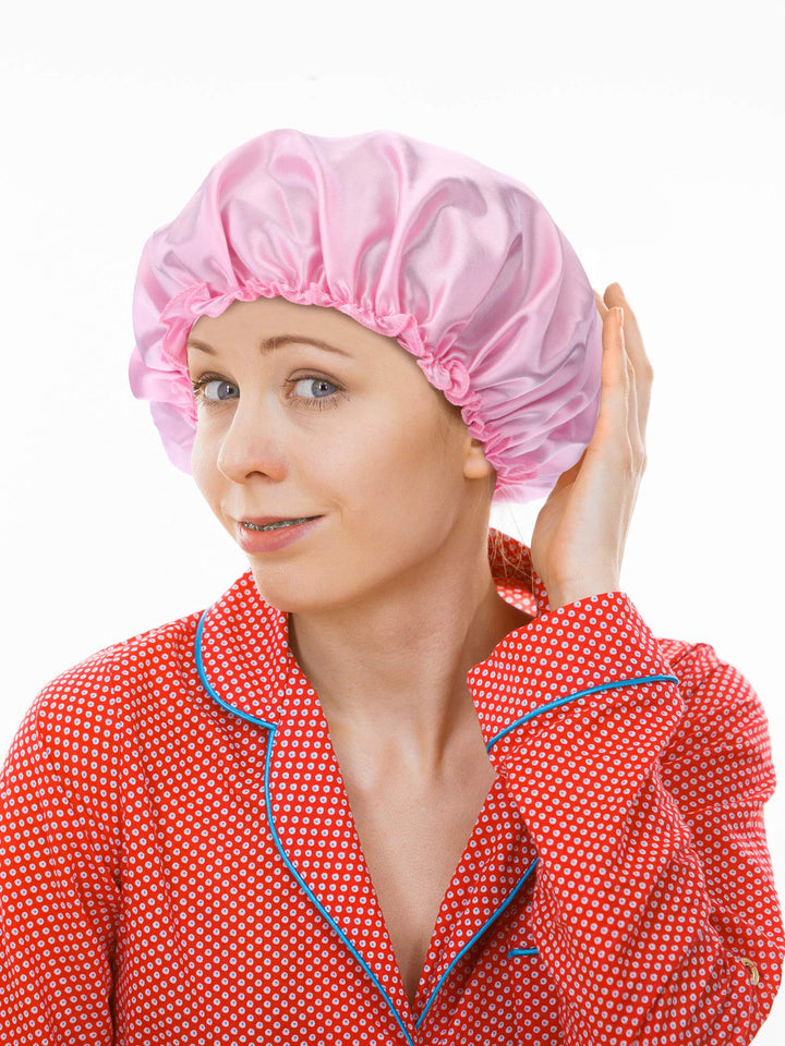 3 Pieces Sleep Cap Satin Bonnet Night Head Cover Sleeping Soft Hair Turbans for Women and Girls (Gold pink peacock blue)