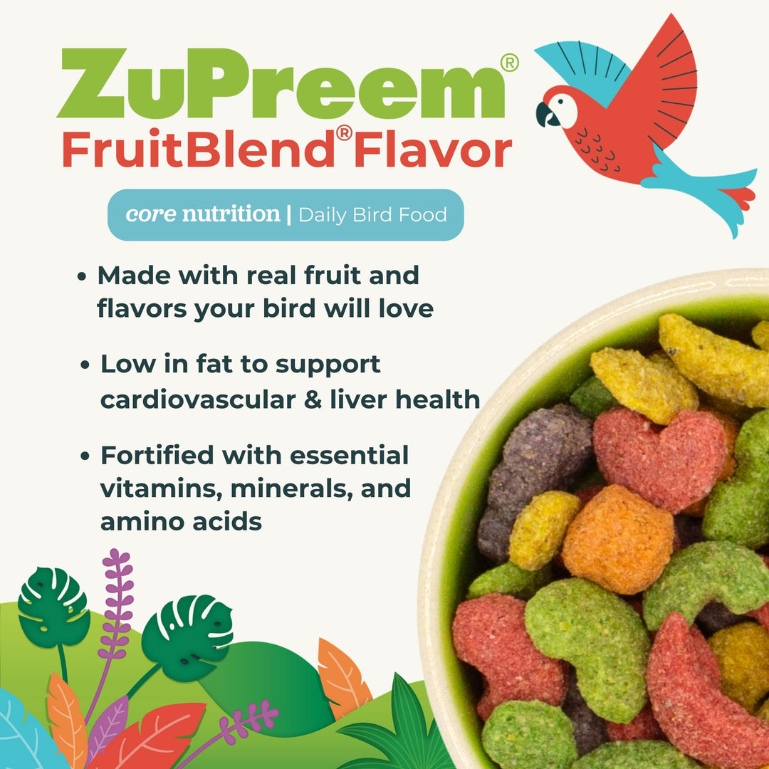 FruitBlend Bird Pellets, Daily Bird Food for Parrot, Conure, Caique, African Grey, Eclectus, Small Cockatoo, Core Nutrition for Medium Large Birds, Parrot Food (M/L, 12 lb)