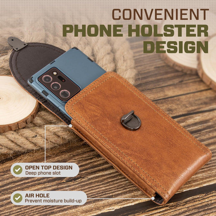 Genuine Leather Cell Phone Holster Fits for iPhone 16 Pro Max 15 Pro Max 14 Pro Max 13 Pro Max Samsung S24 Ultra S23 Ultra Holster Belt Case with Belt Clip/Loop Phone Holder for Men (Brown)