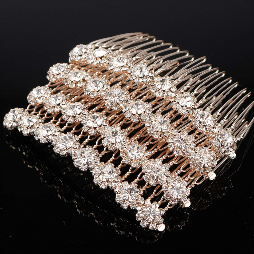 4 Pack High-grade Alloy Diamond Rhinestone Flower Hair Side Combs Wedding Bridal Jewelry Hair Clips for Women