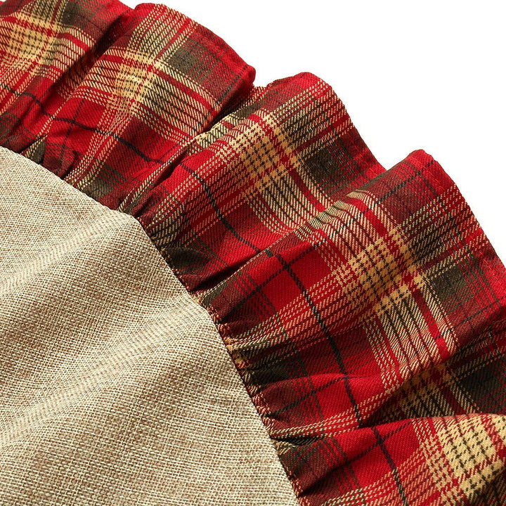 Burlap Tree Skirt for Christmas Rustic Large Country Natural Brown Skirts & Red Plaid Trim Farmhouse Xmas Holiday Decorations 30 Inch Round Diameter