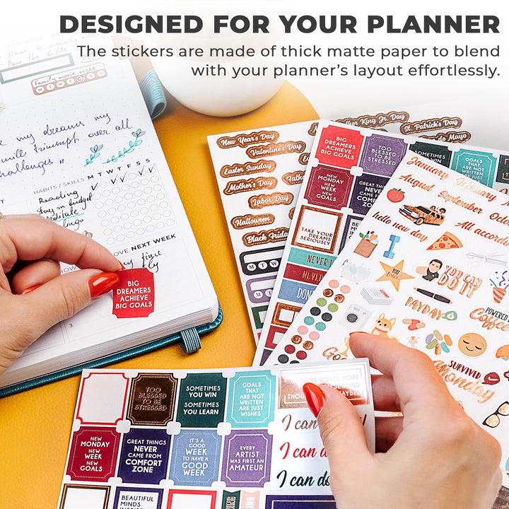 Planner Stickers – Monthly, Weekly & Daily Planner Stickers 14 Sheets Set of 1360+ Unique Stickers (Value Pack)