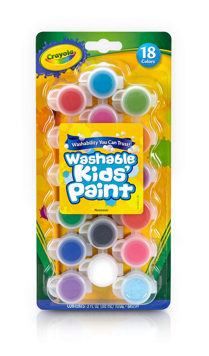 Washable Kids Paint Set & Paintbrush, Painting Supplies, 18 Count