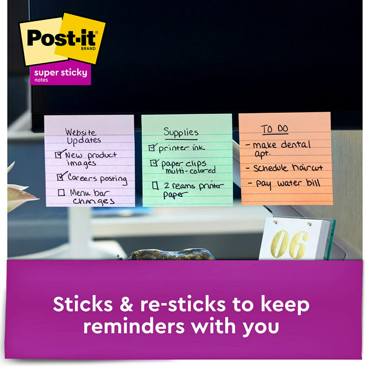 Super Sticky Recycled Notes, 4x4 in, 6 Pads, 2x the Sticking Power, Bali Collection, Pastel Colors (Lavender, Apricot, Blue, Pink, Mint), 30% Recycled Paper (675-6SSNRP)