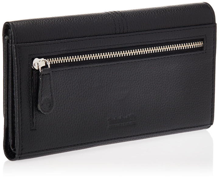 Leather RFID Flap Wallet Clutch Organizer, Black (Pebble)