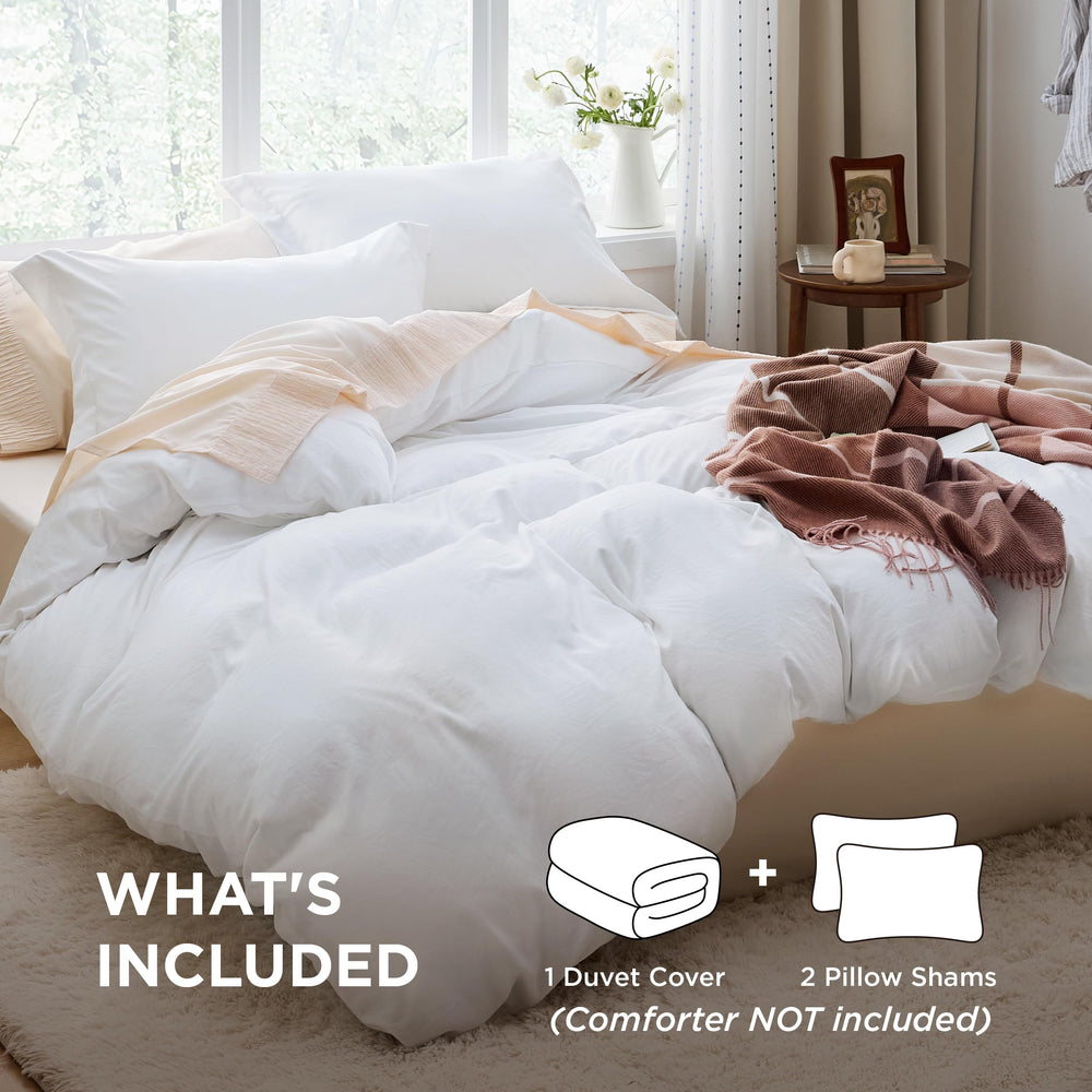 White Duvet Cover Queen Size - 3 Pieces Prewashed Extra Soft Bedding Set, Includes 1 Duvet Cover 90x90 Inches with Zipper Closure & 2 Pillow Shams, Comforter Not Included