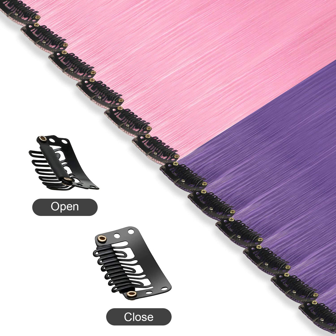 Colored Hair Extension, 12 PCS Purple Pink Hairpiece for Girls Princess Party Highlight Colorful Straight Hair Extensions Clip in Costumes Hair Piece for Girls Dolls, 20 inch
