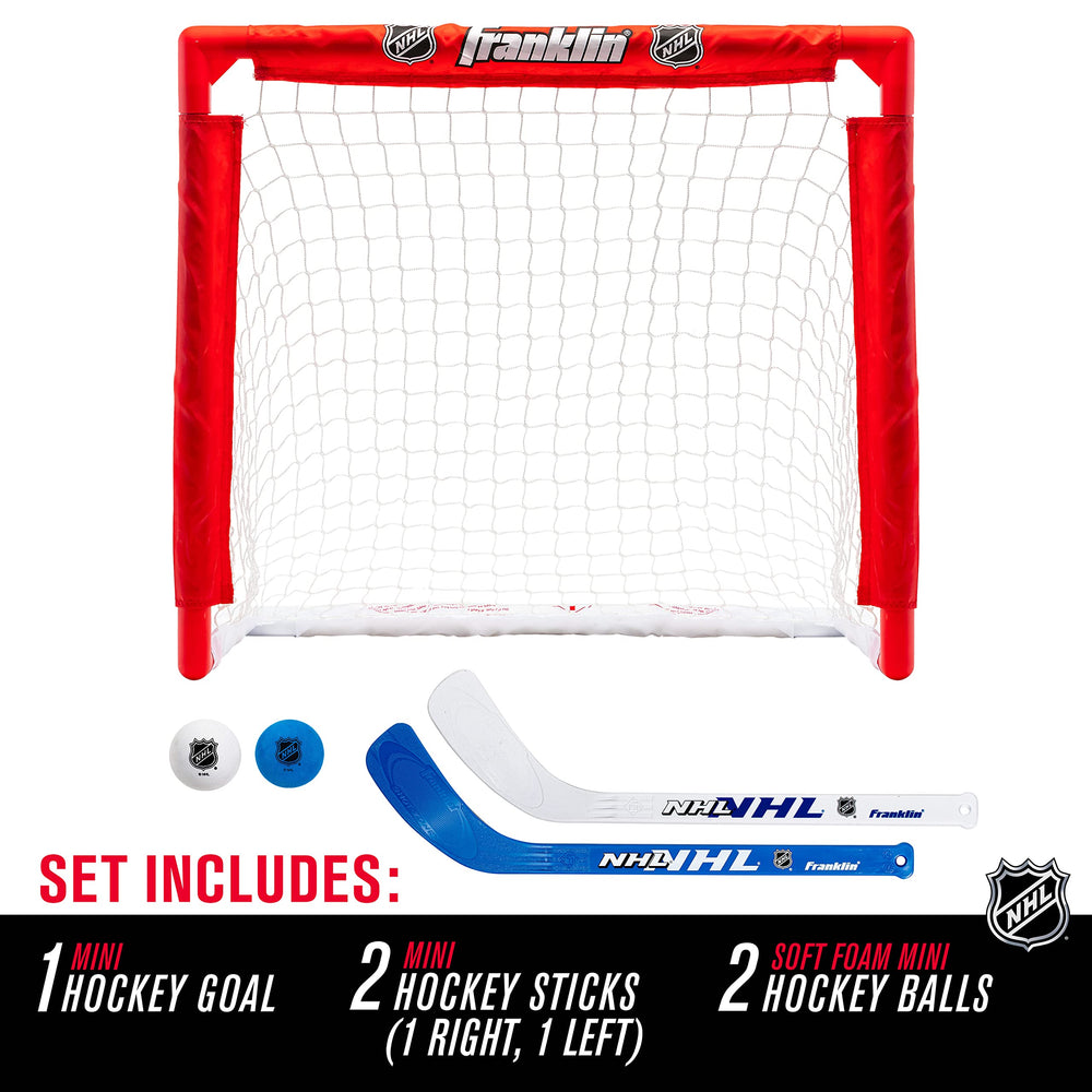 NHL Kids Mini Hockey Set - Includes 1 Knee Hockey Goal - 2 Mini Hockey Sticks + 2 Foam Balls - Indoor Toy Mini Hockey Goal + Sticks Set,Red