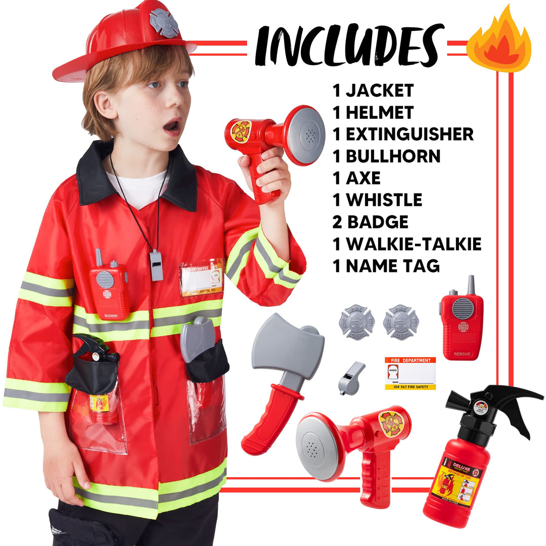 Fireman Costume Pretend Play Set Fireman Costume for Kids Firechief Outfit for School Costumes, Halloween Parties, Costume Parties, Role Play, Halloween, School and Home Play