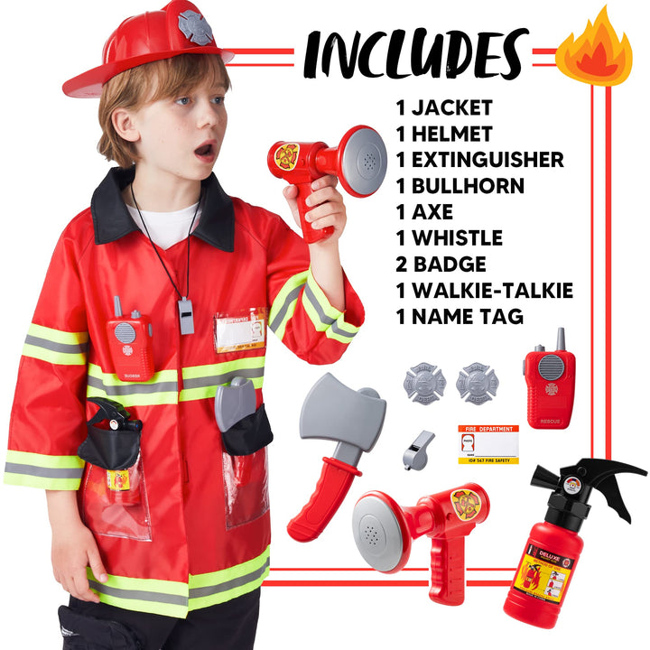 Fireman Costume Pretend Play Set Fireman Costume for Kids Firechief Outfit for School Costumes, Halloween Parties, Costume Parties, Role Play, Halloween, School and Home Play