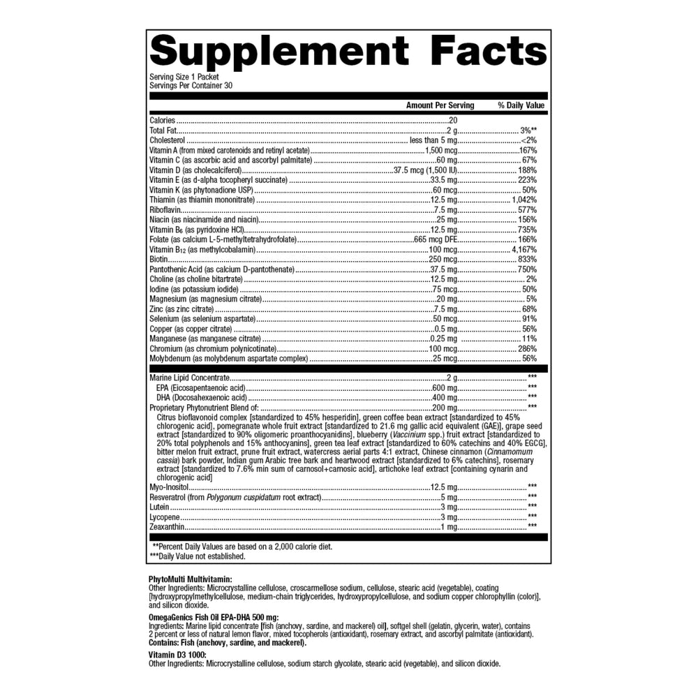 Wellness Essentials Daily Packs - 30 Daily Multivitamin Packs - Heart Health Support* - With Vitamin A, C, D, E - Omega-3 Fatty Acids - Non-GMO & Gluten Free - 30 Packets