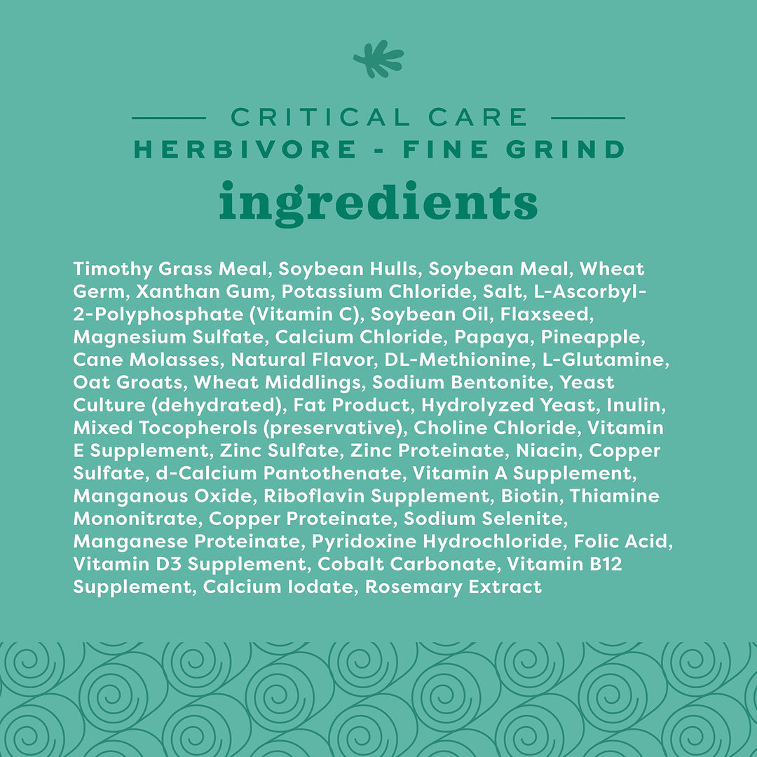 Critical Care Herbivore, Fine Grind, Emergency Rabbit & Guinea Pig Food, Natural Papaya Flavor, Veterinary Formula, Critical Care Herbivore, Assist Feeding Formula for Pets, 100 gram bag