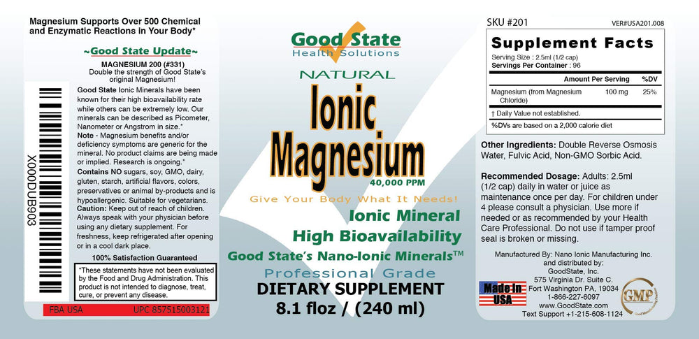 Ionic Magnesium 8 oz - Natural - Nano Sized Mineral Technology - Professional Grade - Supports Healthy Chemical & Enzymes Reactions - 96 Servings (8.1 fl oz)
