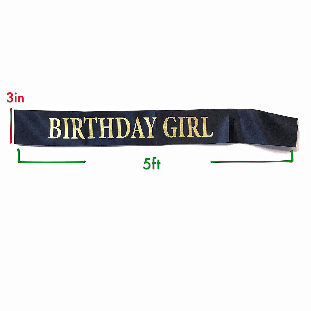 Birthday Sash for Girls Black Satin Birthday Girl Sash with Gold Glitter Lettering Party Favors, Supplies and Decorations