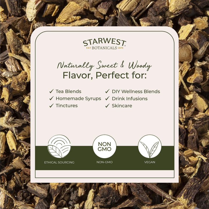 Organic Dried Licorice Root - Herb for Loose Leaf Tea Blends, Candy, & Baked Goods, Cut & Sifted, Certified Kosher, Non-GMO - Bulk 1 lb Bag