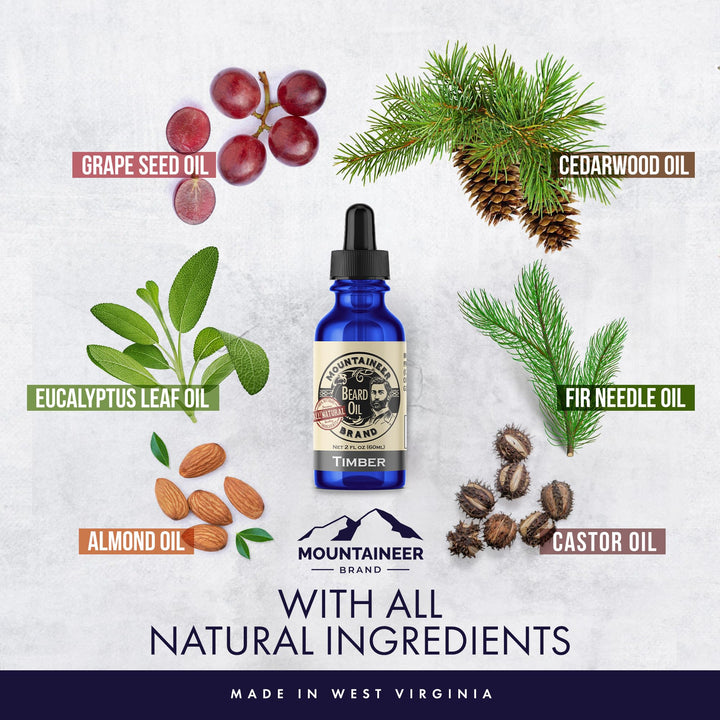 Beard Oil - WV Timber Scent - 100% Natural Conditioner and Softener For Men - Hydrates and Moisturizes for Beard Growth - Treats Dry Itchy Beards - 2oz
