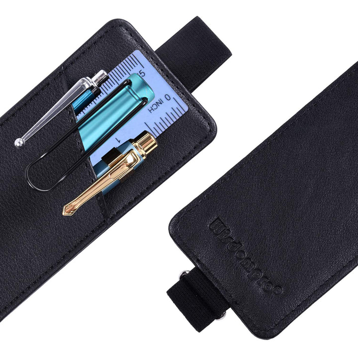 Adjustable Elastic Band Pen Holder, 2 Packs PU Leather Pencil Holder, Pen Sleeve Pouch, Fits for 8 to 11.5 Hardcover Journals, Notebooks, Planners, iPad - Black