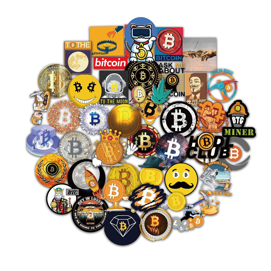 Bitcoin Stickers 50 PCS Non Repeated Aesthetic Vinyl Colorful Waterproof Reusable Stickers for Laptop Water Bottles Luggage Computer Cellphone Skateboard Guitar