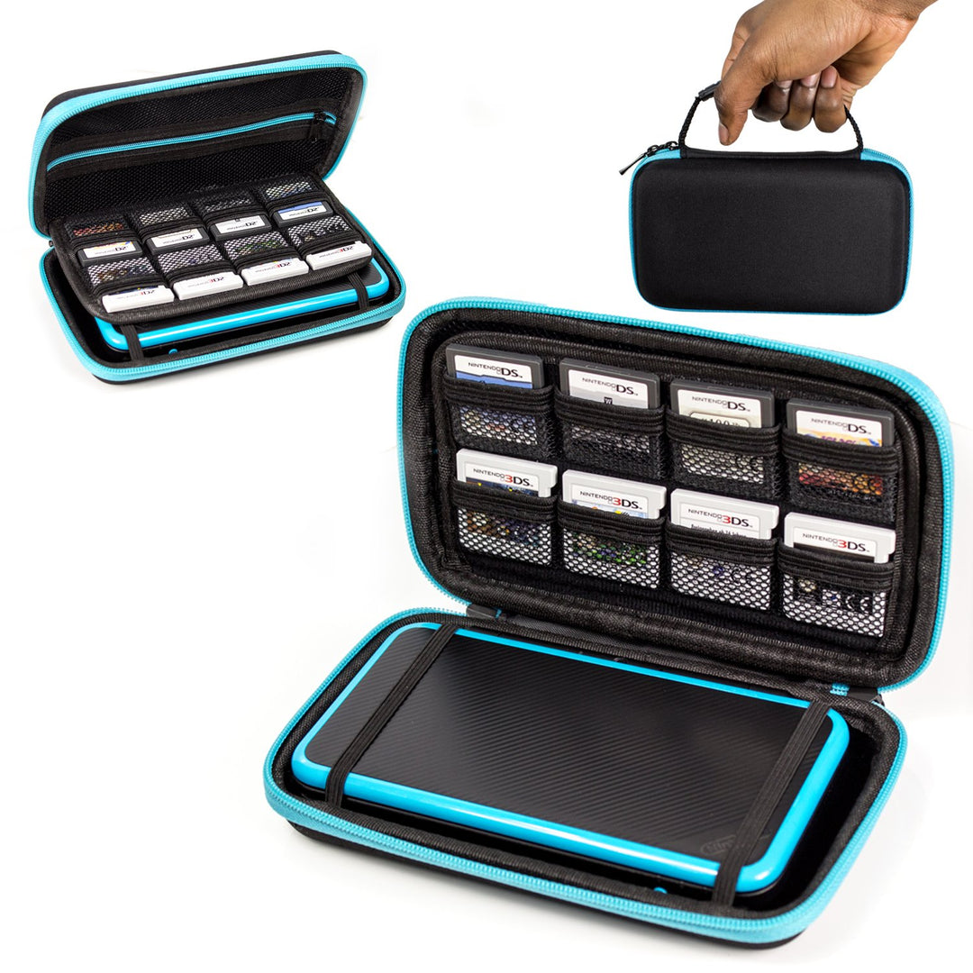 2DS XL Case, Carry Case for New Nintendo 2DS XL - Protective Hard Shell Portable Travel Case Pouch for New 2DS XL Console with Slots for Games & Zip Pocket - BLUE on Black