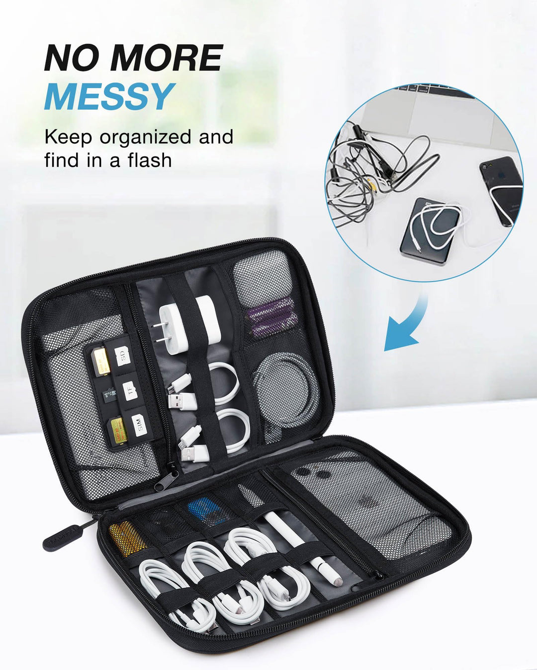 Ecosusi Universal Cable Organizer Electronics Accessories Case Various USB, Phone, Charge, Cable organizer Travel Organizer
