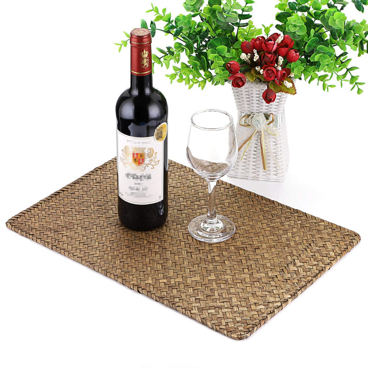 Pack of 6 Natural Seagrass Placemats Woven Rattan Place Mat Rectangular Table Mats, 17 x 12 Sea Grass Meal Placemat Bamboo Place Mats for Dining Table Home Kitchen Picnic Table Decor (Coffee)