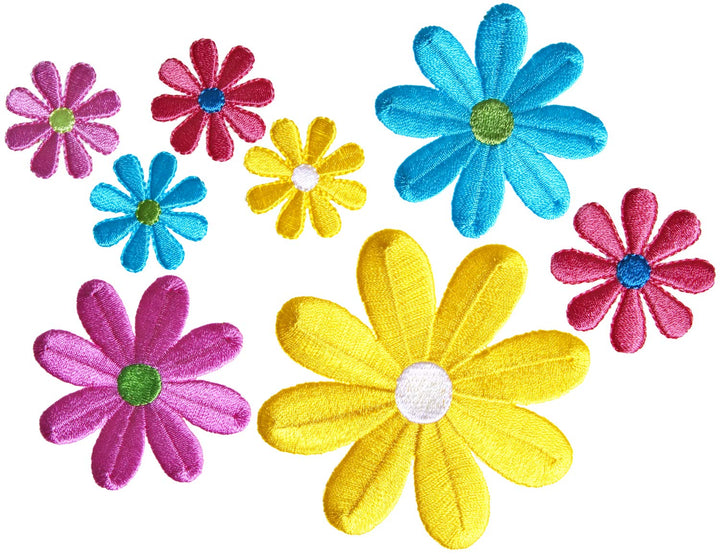Multicolor Daisy Flowers Applique Clothing Iron On Patches, 8pc, Sizes Vary