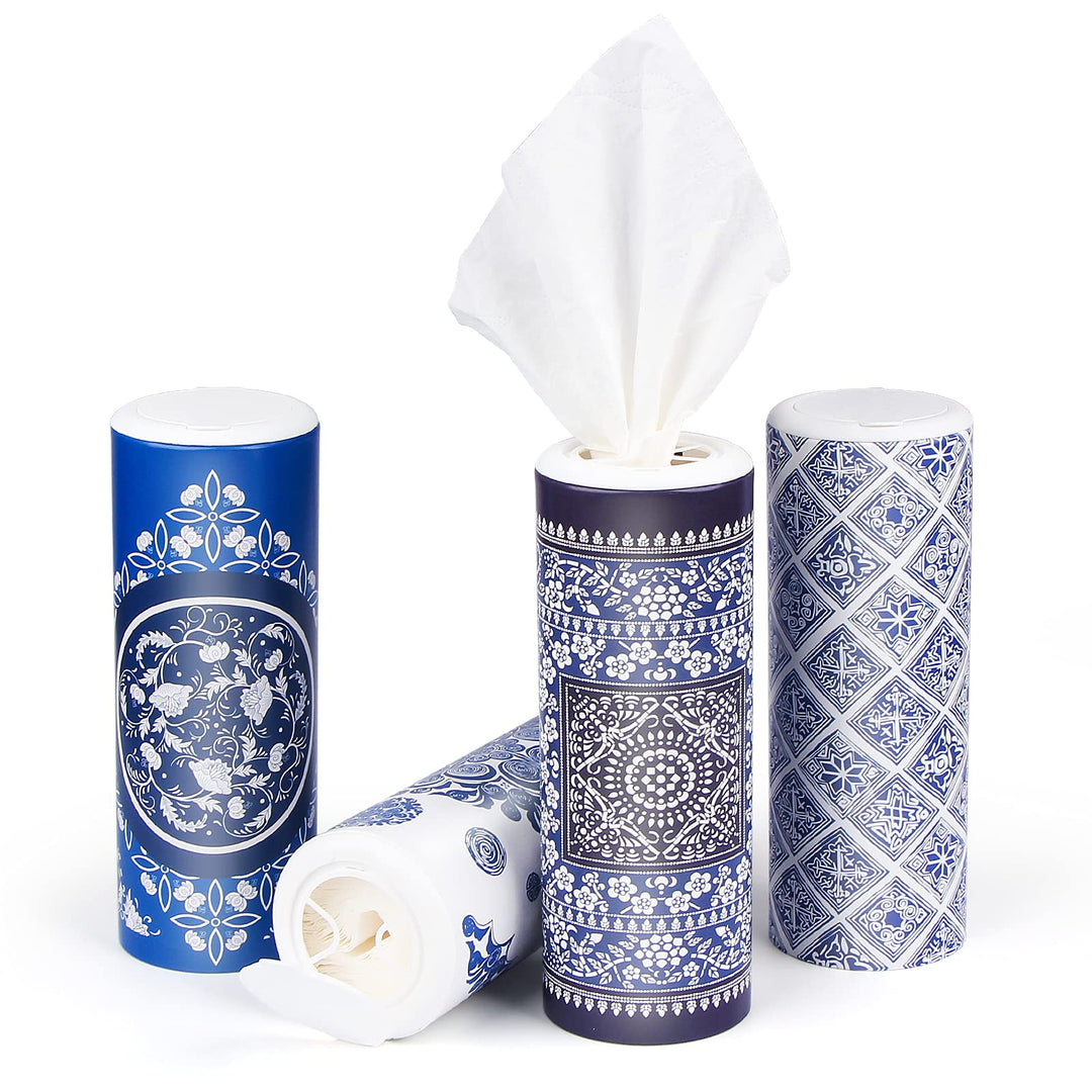 Car Round Canned Tissue Box Perfect Fit Cup Holder Facial Tissues,Cylinder Tube Face Towel,4 Canister 3-Ply Car Napkins For Travel Tissue Bulk Fit CarHomeOfficeschool