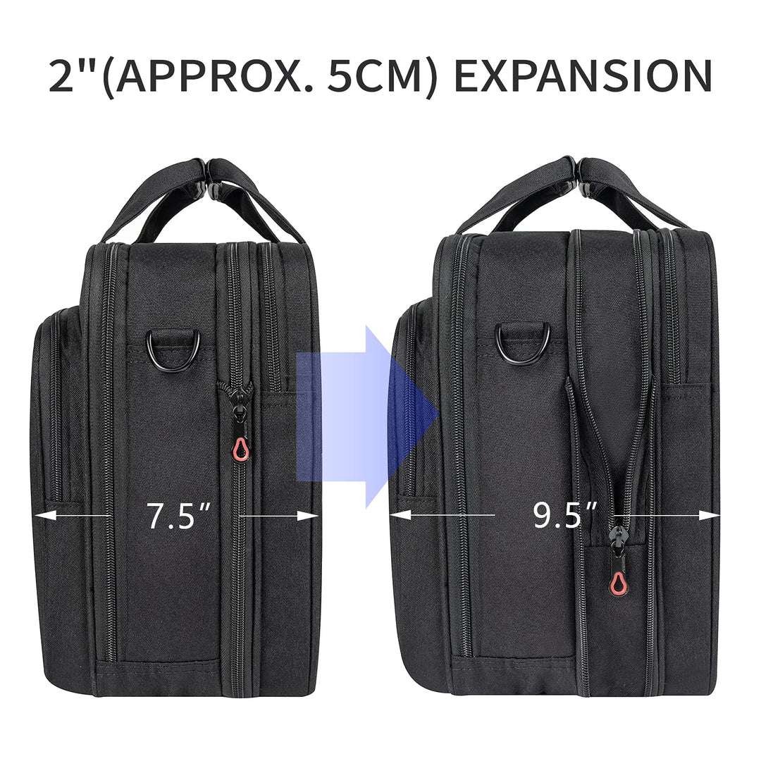 Stylish Laptop Bag Briefcase, 17.3 Inch Laptop Case Expandable Messenger Bag for Men Water Repellent, RFID Blocking Office Carrying Shoulder Bag for Work Business Travel-Black