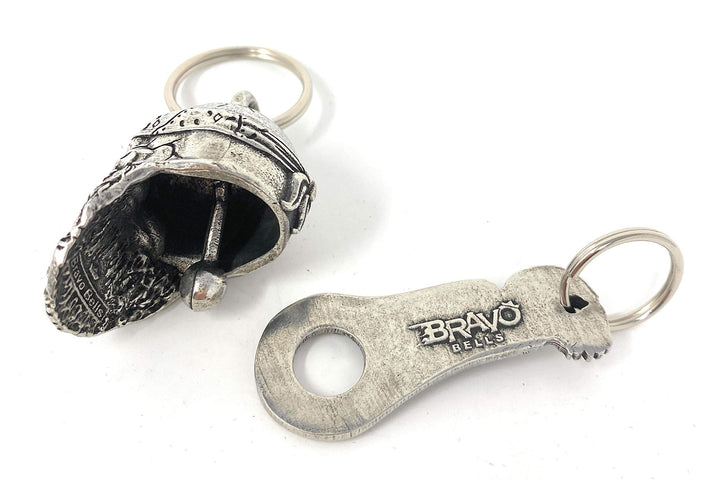 - Old School Biker Skull Bell with Skull Wing Bell Hanger - Motorcycle Biker Bell Accessory or Key Chain for Luck - Made in The USA