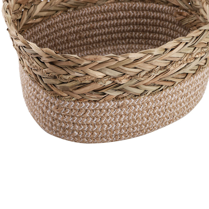 Set of 3 Small Rope Baskets, Woven Seagrass and Cotton Rope Basket for Organizing