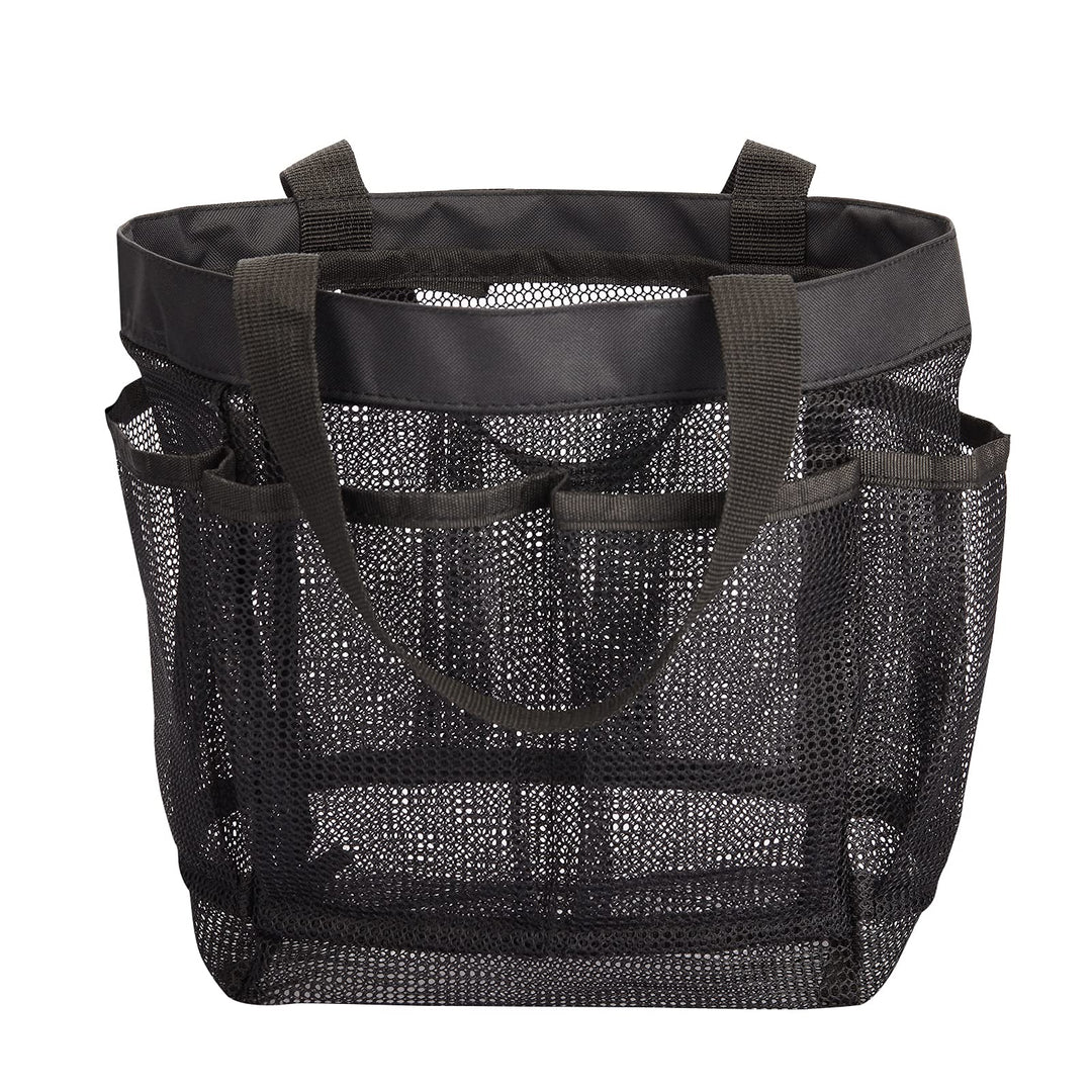 Mesh Shower Caddy Tote Bag 8 Pockets, Hanging Portable Toiletry Bag for Men and Women, College Dorm Essentials Quick Dry Bath Organizer for College Dorms, Gym, Camp (Black)