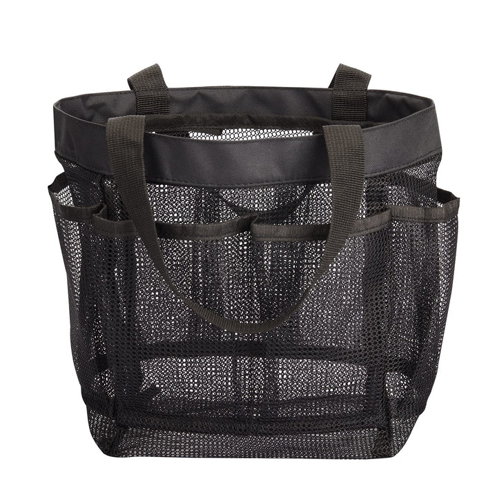 Mesh Shower Caddy Tote Bag 8 Pockets, Hanging Portable Toiletry Bag for Men and Women, College Dorm Essentials Quick Dry Bath Organizer for College Dorms, Gym, Camp (Black)