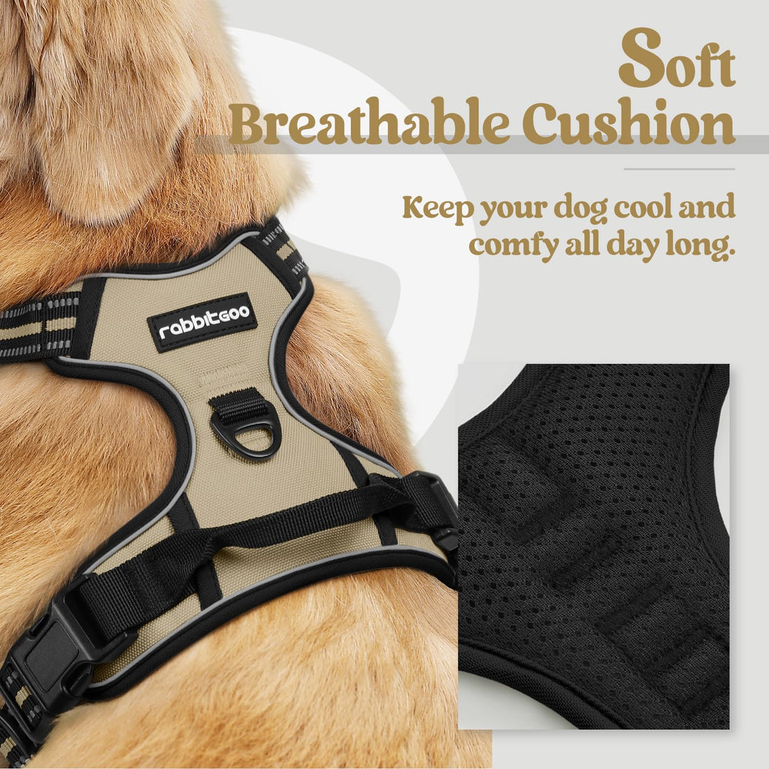 Dog Harness No Pull with 2 Leash Clips, Adjustable Soft Padded, Reflective Oxford No Choke Pet Vest with Easy Control Handle for Large Dogs, Beige, L