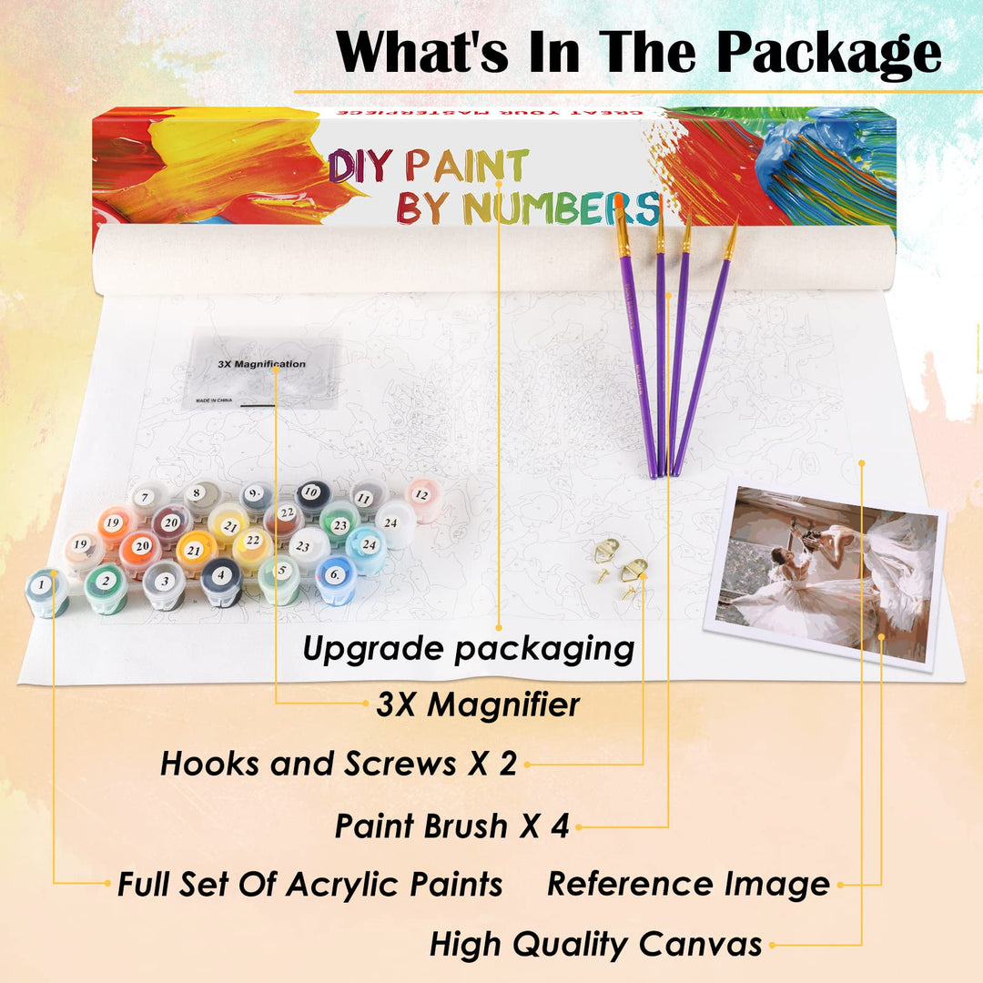 DIY Oil Painting Kits for Adults Paint by Numbers Ballet Dancer DIY Painting by Number kit for Kids,16x20 inch Wall Art without Frame