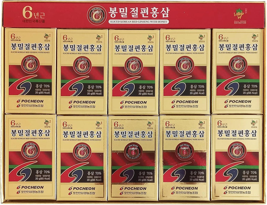 Pocheon 200g(10ea X 20g) 6Years Sliced Korean Panax Red Ginseng Roots with Honey, Saponin, Natural Immune Support