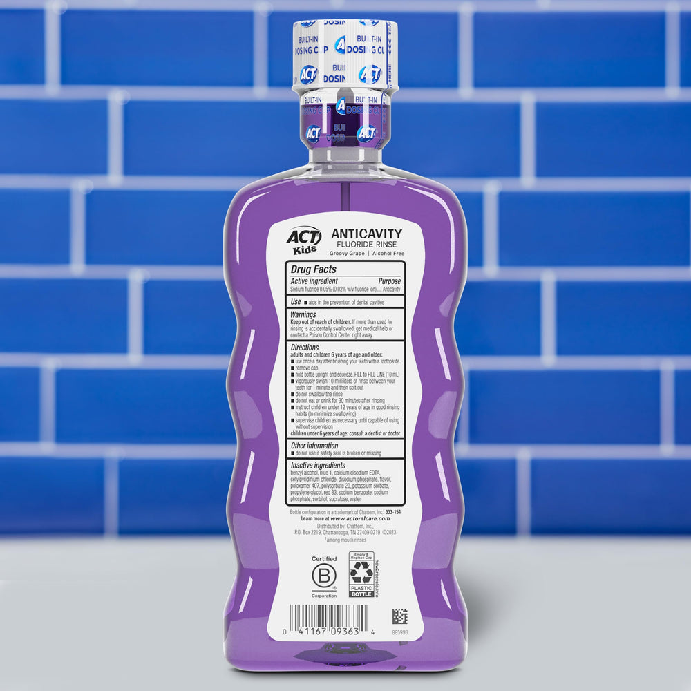 Kids Anti-Cavity Fluoride Rinse Groovy Grape with Fuoride & Exact Dosage Meter, 16.89 Ounce