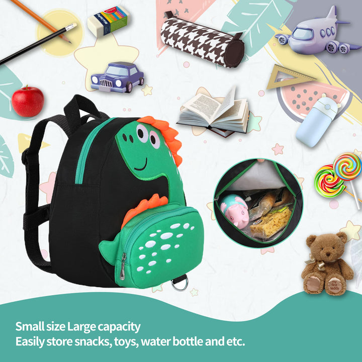 Dinosaur Toddler Backpacks with Leashes Anti Lost Wrist Link for 3 to 5 Years Kids Girls Boys Safety (Dinosaur, Black)