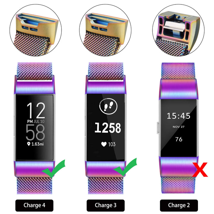 Metal Bands for Fitbit Charge 4 & Fitbit Charge 3 & Charge 3 SE, Stainless Steel Magnetic Lock Replacement Wristbands for Charge 3 & Charge 4 Women Men Small Large (Small, Colorful)