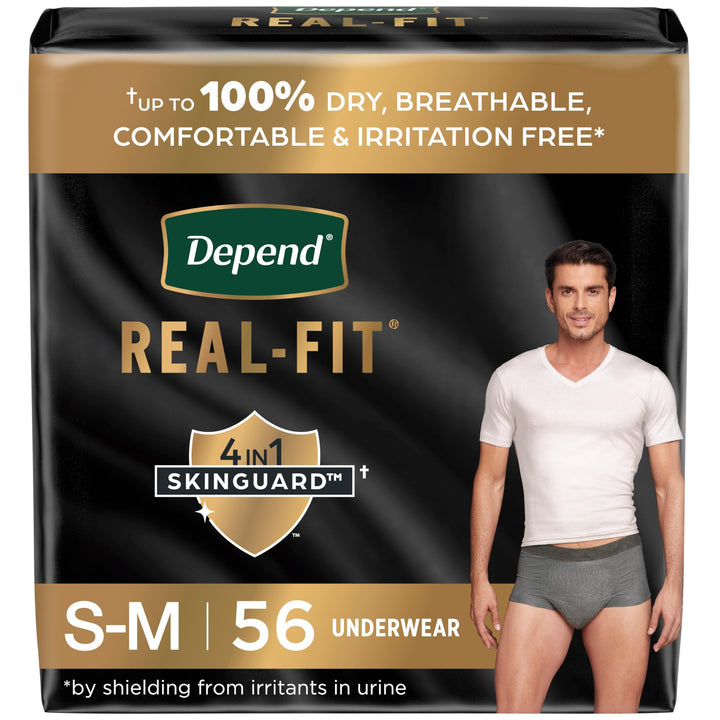 Real Fit Incontinence Underwear for Men, Disposable, Maximum Absorbency, Small/Medium, Grey, 56 Count (2 Packs of 28), Packaging May Vary