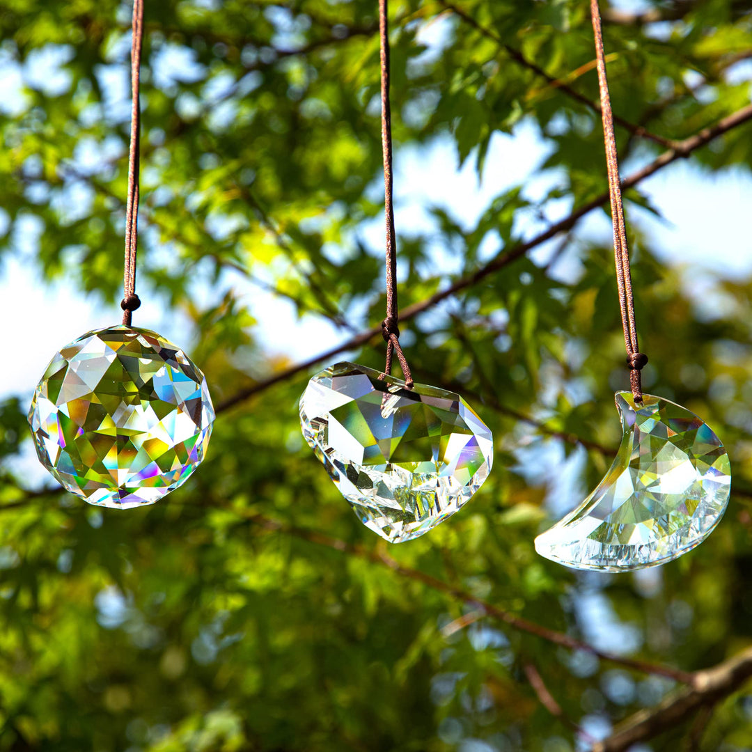 H&D HYALINE & DORA Clear Suncatcher Crystal Prism Ball Heart Moon Window Decor Ornament,Hanging Crystals Prisms for Car Garden,Pack of 3