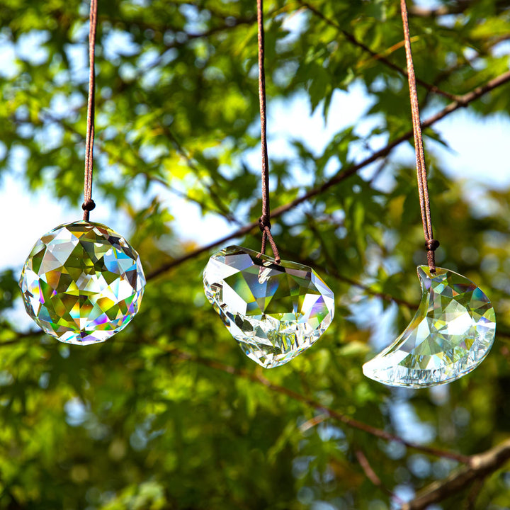 H&D HYALINE & DORA Clear Suncatcher Crystal Prism Ball Heart Moon Window Decor Ornament,Hanging Crystals Prisms for Car Garden,Pack of 3