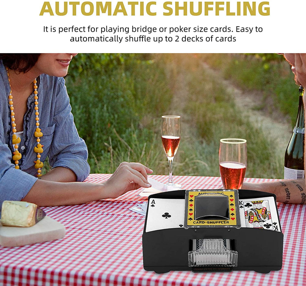 Seasonal Designs Automatic Card Shuffler,2 Decks Poker Shuffler Portable Card Shuffler,Battery-Operated Playing Card Shuffler for Casino,Club Gaming and Home Party, Black