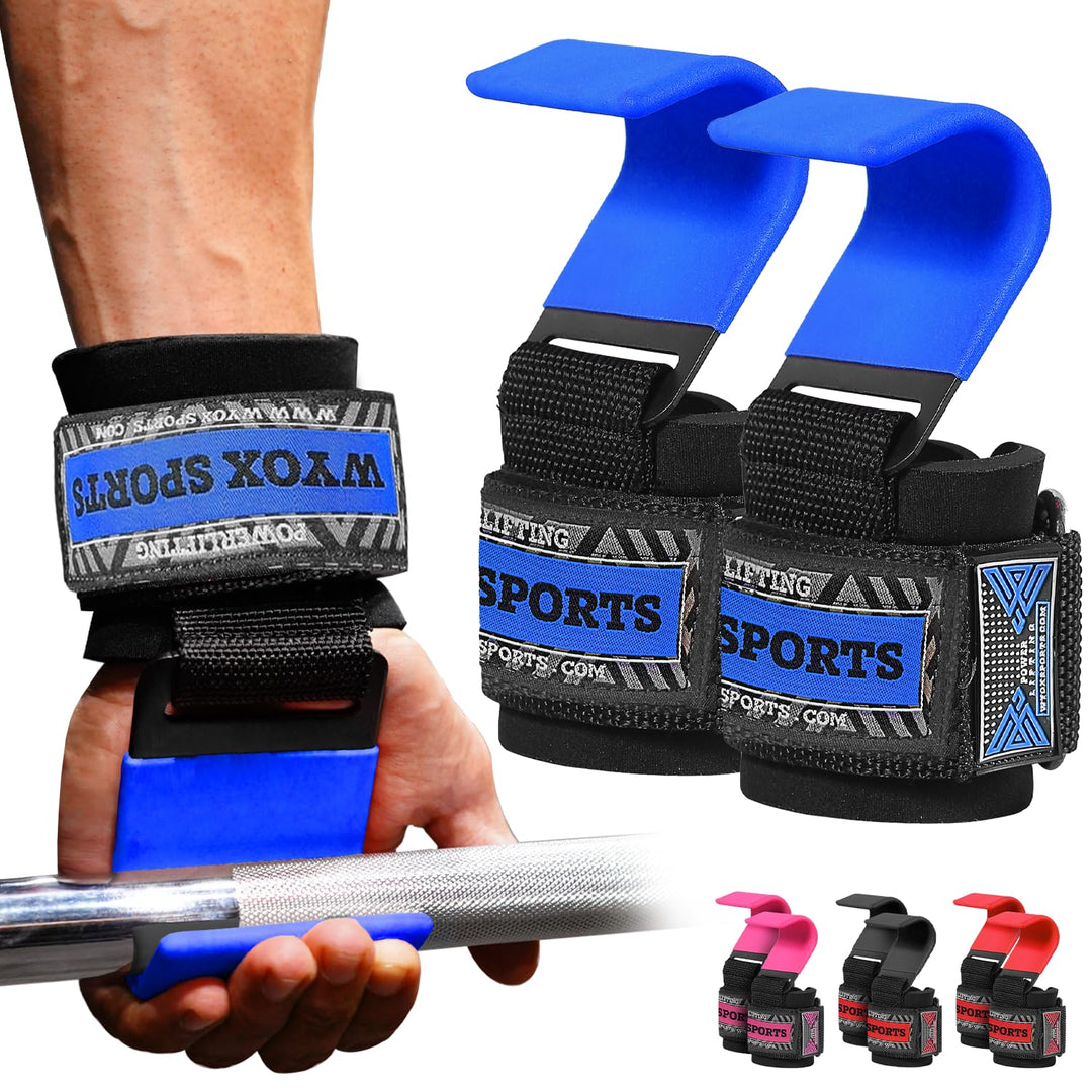 Weight Lifting Hooks for Men & Women (Pair) - 7 mm Thick Wrist Padding - Weight Lifting Grips for Powerlifting, Shrugs, Rows & Deadlift Support - Gym Lifting Straps with Pull Up Hooks